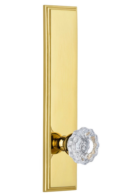 Grandeur Hardware - Hardware Carre' Tall Plate Privacy with Versailles Knob in Lifetime Brass - CARVER - 803765