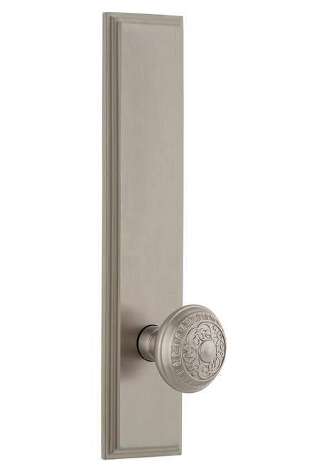 Grandeur Hardware - Hardware Carre' Tall Plate Privacy with Windsor Knob in Satin Nickel - CARWIN - 837405