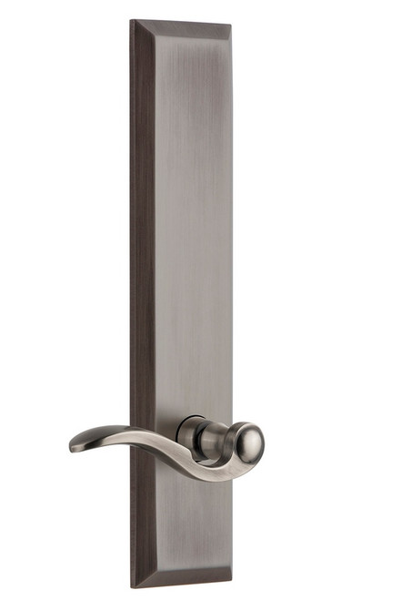 Grandeur Hardware - Hardware Fifth Avenue Tall Plate Passage with Bellagio Lever in Antique Pewter - FAVBEL - 802815