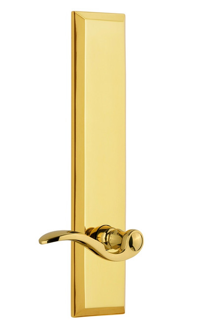 Grandeur Hardware - Hardware Fifth Avenue Tall Plate Passage with Bellagio Lever in Lifetime Brass - FAVBEL - 813976