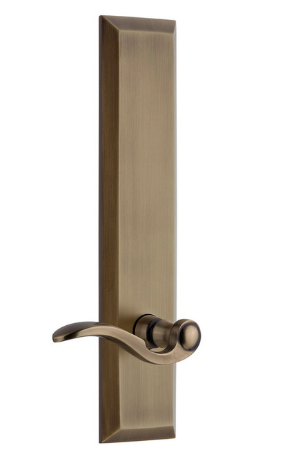 Grandeur Hardware - Hardware Fifth Avenue Tall Plate Passage with Bellagio Lever in Vintage Brass - FAVBEL - 836172