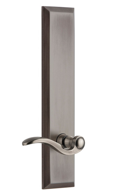 Grandeur Hardware - Hardware Fifth Avenue Tall Plate Privacy with Bellagio Lever in Antique Pewter - FAVBEL - 837974