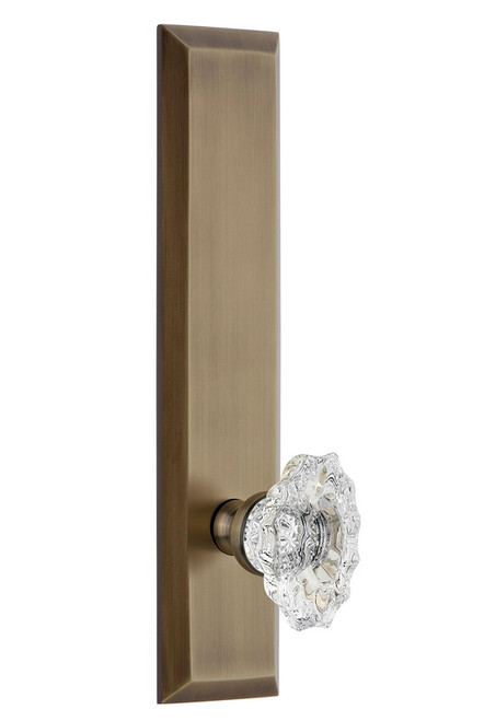 Grandeur Hardware - Hardware Fifth Avenue Tall Plate Privacy with Biarritz Knob in Vintage Brass - FAVBIA - 815435