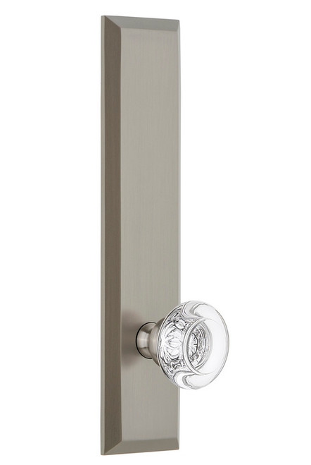 Grandeur Hardware - Hardware Fifth Avenue Tall Plate Privacy with Bordeaux Knob in Satin Nickel - FAVBOR - 815441