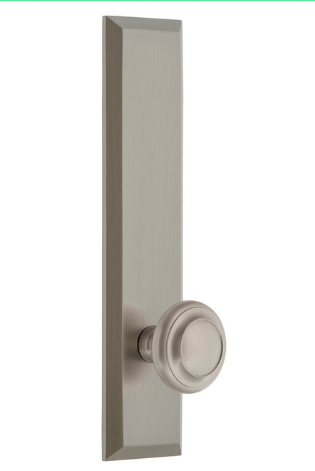 Grandeur Hardware - Hardware Fifth Avenue Tall Plate Privacy with Circulaire Knob in Satin Nickel - FAVCIR - 837591