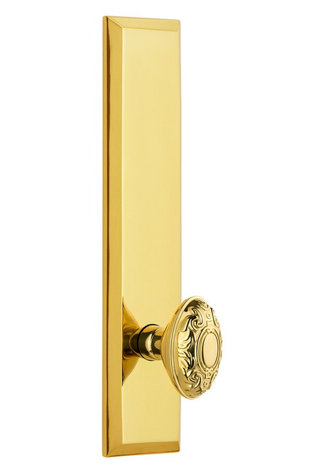 Grandeur Hardware - Hardware Fifth Avenue Tall Plate Passage with Grande Victorian Knob in Polished Brass - FAVGVC - 814040