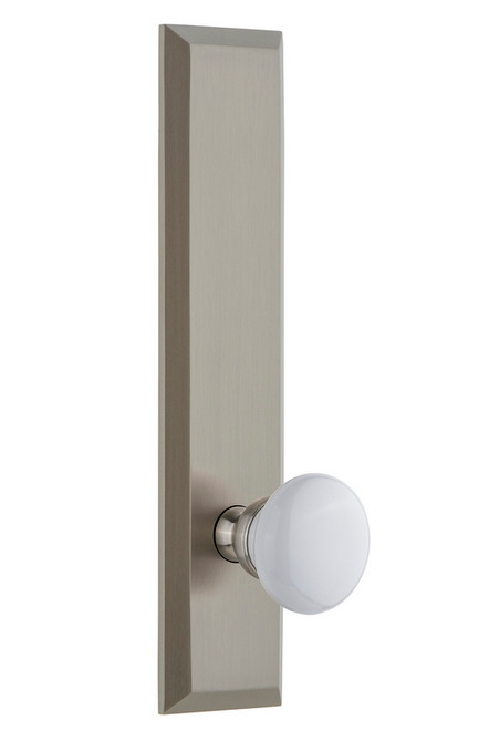 Grandeur Hardware - Hardware Fifth Avenue Tall Plate Privacy with Hyde Park Knob in Satin Nickel - FAVHYD - 815496