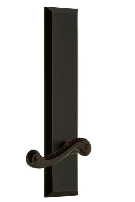 Grandeur Hardware - Hardware Fifth Avenue Tall Plate Privacy with Newport Lever in Timeless Bronze - FAVNEW - 838049