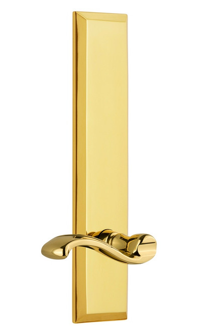 Grandeur Hardware - Hardware Fifth Avenue Tall Plate Privacy with Portofino Lever in Lifetime Brass - FAVPRT - 838057