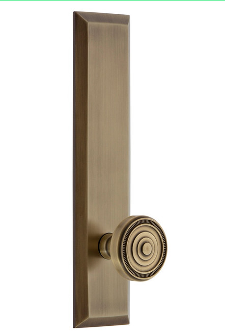 Grandeur Hardware - Hardware Fifth Avenue Tall Plate Dummy with Soleil Knob in Vintage Brass - FAVSOL - 836474