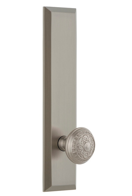 Grandeur Hardware - Hardware Fifth Avenue Tall Plate Privacy with Windsor Knob in Satin Nickel - FAVWIN - 837776