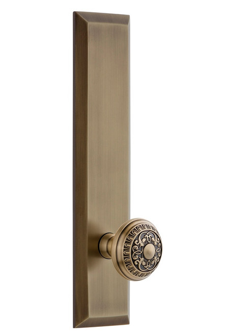 Grandeur Hardware - Hardware Fifth Avenue Tall Plate Privacy with Windsor Knob in Vintage Brass - FAVWIN - 803233