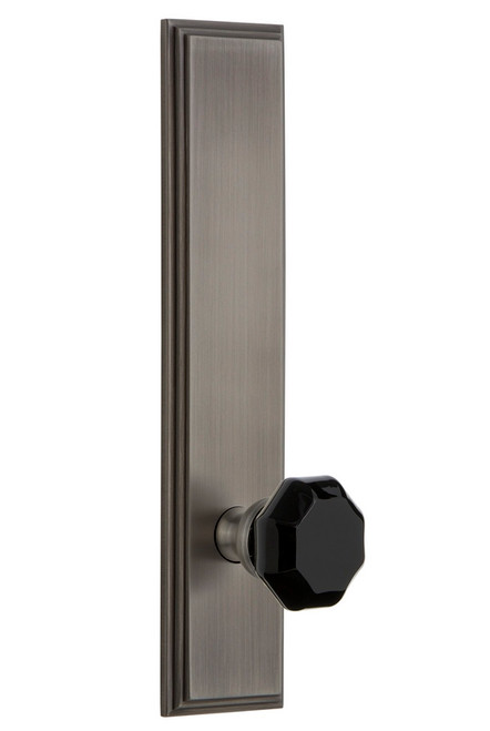 Grandeur Hardware - Carre' Plate Passage Tall Plate Lyon Knob in Antique Pewter - CARLYO - 850513