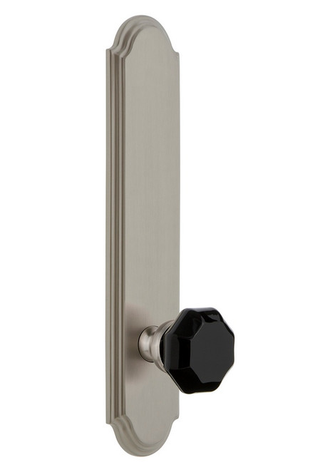 Grandeur Hardware - Arc Plate Privacy Tall Plate Lyon Knob in Satin Nickel - ARCLYO - 851010