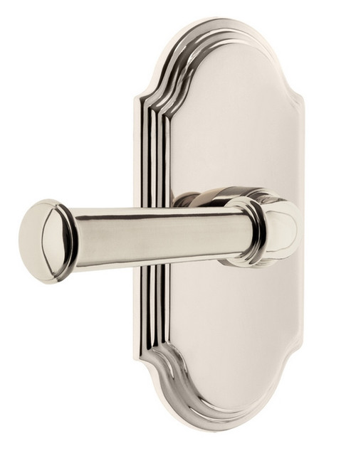 Grandeur Hardware - Arc Plate Privacy Georgetown Lever in Polished Nickel - ARCGEO - 851148