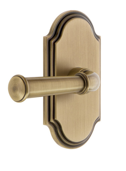 Grandeur Hardware - Arc Plate Privacy Georgetown Lever in Vintage Brass - ARCGEO - 851150