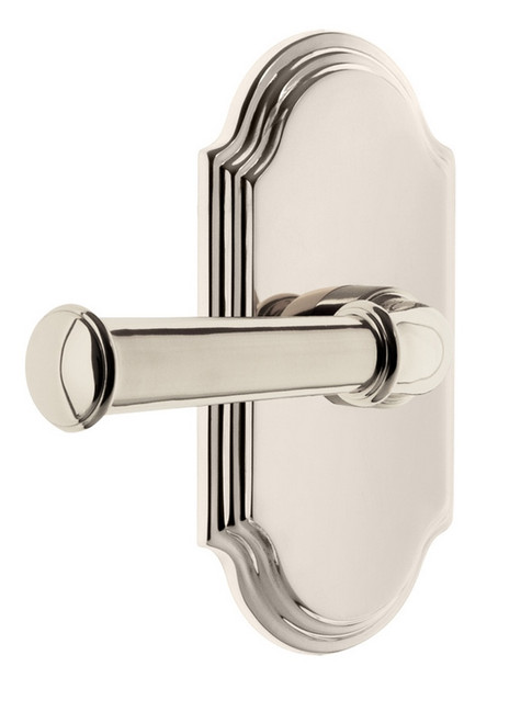 Grandeur Hardware - Arc Plate Privacy Georgetown Lever in Polished Nickel - ARCGEO - 851216