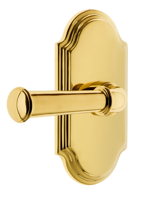 Grandeur Hardware - Arc Plate Privacy Georgetown Lever in Polished Brass - ARCGEO - 851220