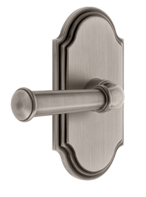 Grandeur Hardware - Arc Plate Privacy Georgetown Lever in Antique Pewter - ARCGEO - 851238