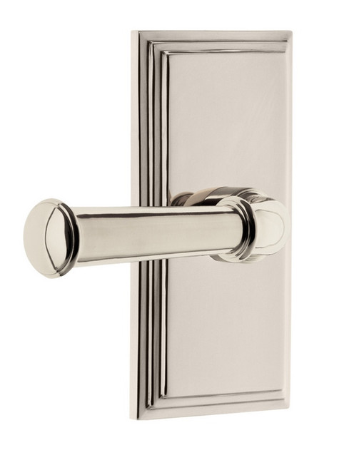 Grandeur Hardware - Carre' Plate Passage with Georgetown Lever in Polished Nickel - CARGEO - 851274