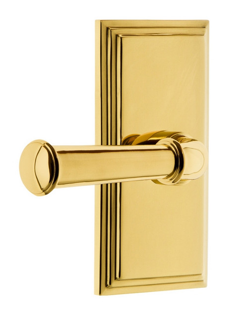 Grandeur Hardware - Carre' Plate Privacy Georgetown Lever in Lifetime Brass - CARGEO - 851310