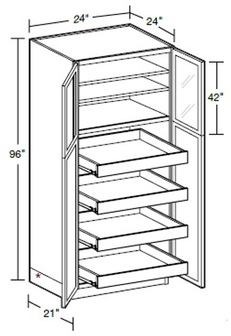 Ideal Cabinetry Hawthorne Cinnamon Pantry Cabinet - Glass Doors - U242496PFG-4T-HCN