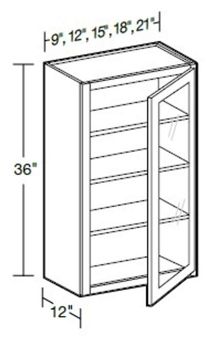 Ideal Cabinetry Norwood Deep Onyx Wall Cabinet - Glass Doors - W1236PFG-NDO