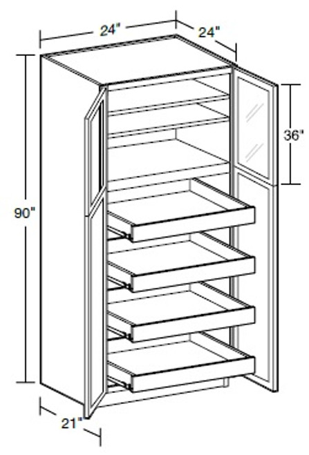Ideal Cabinetry Norwood Deep Onyx Pantry Cabinet - Glass Doors - U242490PFG-4T-NDO