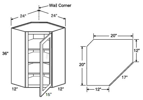 Ideal Cabinetry Tiverton Pebble Gray Angled Cabinet - Glass Doors - WA2436PFG-TPG
