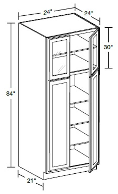 Ideal Cabinetry Tiverton Pebble Gray Pantry Cabinet - Glass Doors - U242484PFG-TPG