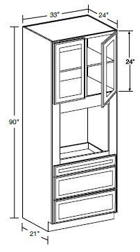 Ideal Cabinetry Nantucket Polar White Oven Cabinet - Glass Doors - OC332490PFGU-NPW