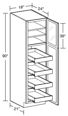Ideal Cabinetry Nantucket Polar White Pantry Cabinet - Glass Doors - U182490PFG-4T-NPW