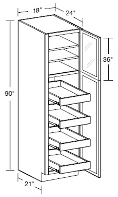 Ideal Cabinetry Nantucket Polar White Pantry Cabinet - Glass Doors - U182490PFG-4T-NPW