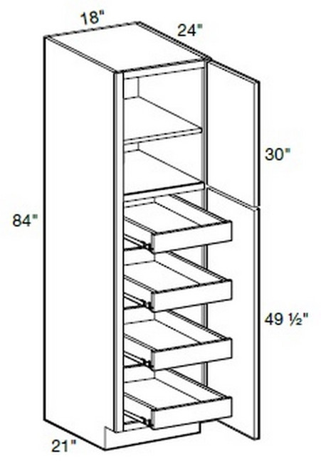 Ideal Cabinetry Manhattan High Gloss White Pantry Cabinet - U182484-4T-MHW