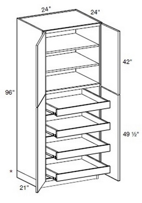 Ideal Cabinetry Manhattan High Gloss White Pantry Cabinet - U242496-4T-MHW