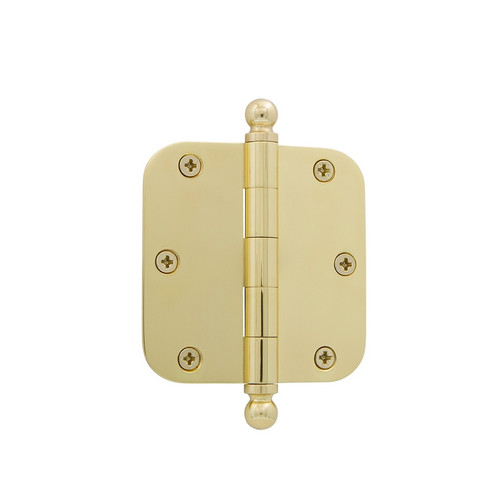 Grandeur Hardware - 3.5" Ball Tip Residential Hinge with 5/8" Radius Corners - Unlacquered Brass - BALHNG - 809001