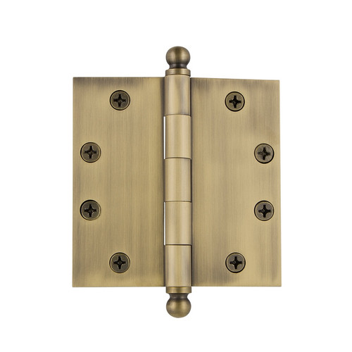 Grandeur Hardware - 4.5" Ball Tip Heavy Duty Hinge with Square Corners - Vintage Brass - BALHNG - 809023