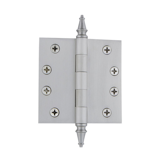 Grandeur Hardware - 4" Steeple Tip Heavy Duty Hinge with Square Corners - Satin Nickel - STEHNG - 814587