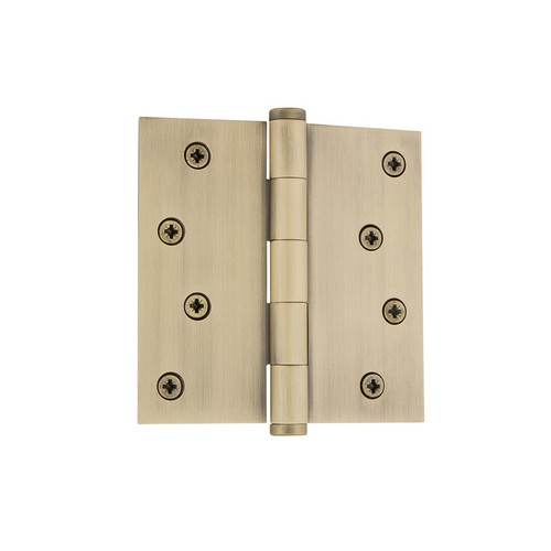 Grandeur Hardware - 4" Button Tip Residential Hinge with Square Corners - Vintage Brass - BUTHNG - 819985