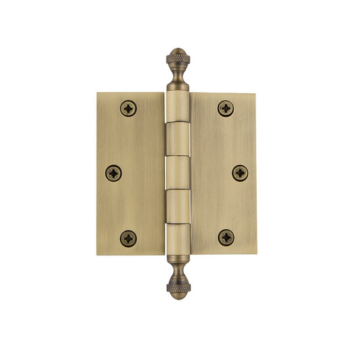 Grandeur Hardware - 3.5" Acorn Tip Residential Hinge with Square Corners - Vintage Brass - ACOHNG - 833049