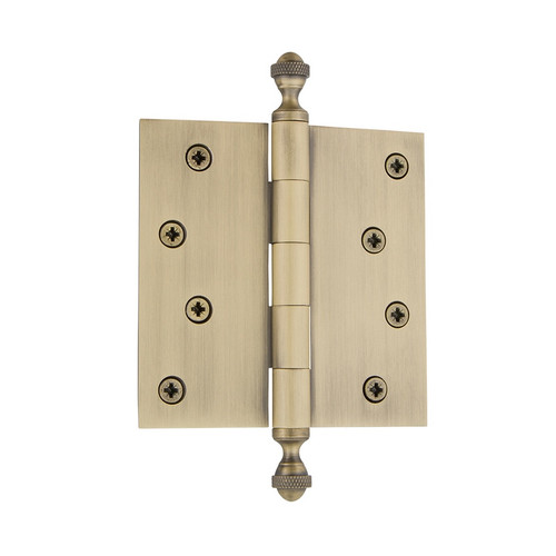 Grandeur Hardware - 4" Acorn Tip Residential Hinge with Square Corners - Vintage Brass - ACOHNG - 833840