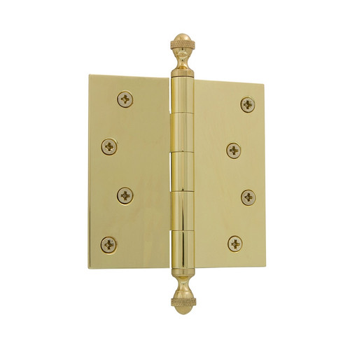 Grandeur Hardware - 4" Acorn Tip Residential Hinge with Square Corners - Polished Brass - ACOHNG - 833854