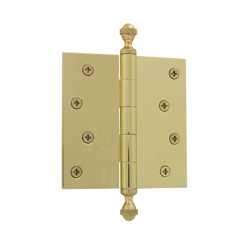 Grandeur Hardware - 4" Acorn Tip Residential Hinge with Square Corners - Unlacquered Brass - ACOHNG - 833875