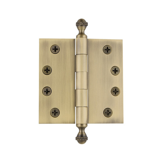 Grandeur Hardware - 4" Acorn Tip Heavy Duty Hinge with Square Corners - Vintage Brass - ACOHNG - 833877