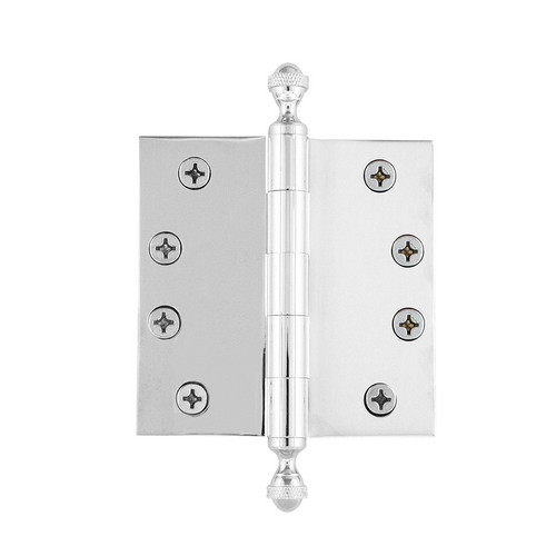 Grandeur Hardware - 4" Acorn Tip Heavy Duty Hinge with Square Corners - Bright Chrome - ACOHNG - 833881
