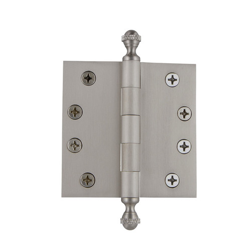 Grandeur Hardware - 4" Acorn Tip Heavy Duty Hinge with Square Corners - Satin Nickel - ACOHNG - 833972