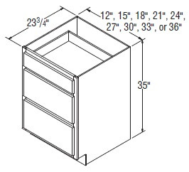 Aristokraft Cabinetry Select Series Dayton Birch Three Drawer Base DB30