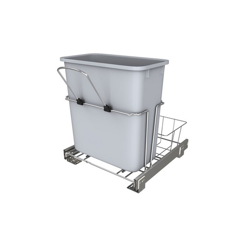 Rev-A-Shelf - RUKD-1420RB-1 - Undersink Chrome Steel Pull Out Waste/Trash Container w/Rear Basket Storage