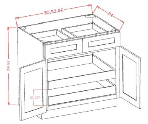 U.S. Cabinet Depot - Shaker Black - Double Door Double Rollout Shelf Base Cabinet - SB-B30S2RS