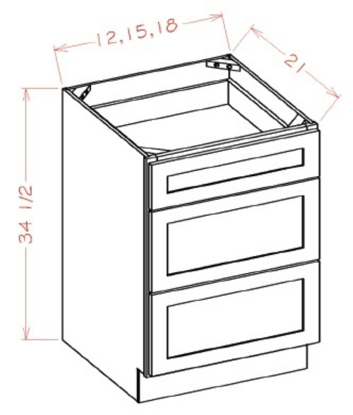 U.S. Cabinet Depot - Shaker Black - Vanity Drawer Base Cabinet - SB-3VDB18